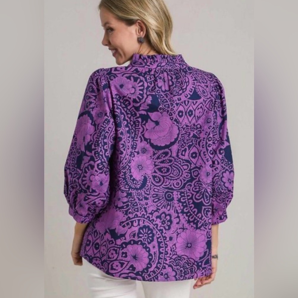 Umgee Purple and Blue Floral button down Blouse size small NWT - Picture 3 of 6
